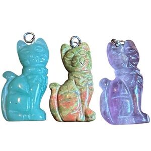 Set of 3 Carved Stone Cats 1.5”
